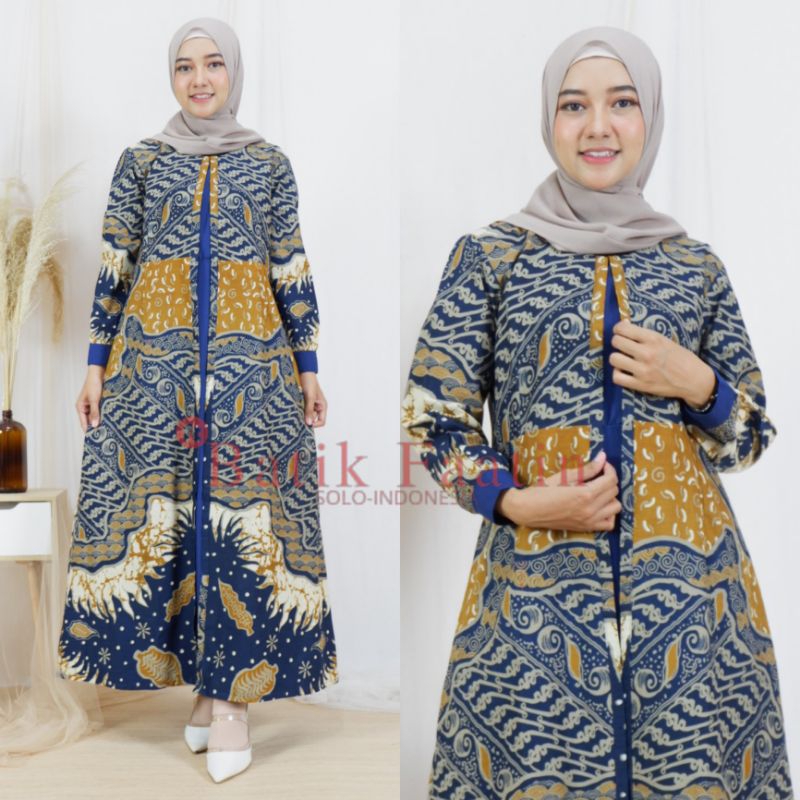 Jual BATIK FAATIN Gamis Batik Kombinasi Polos Toyobo Modern Belah