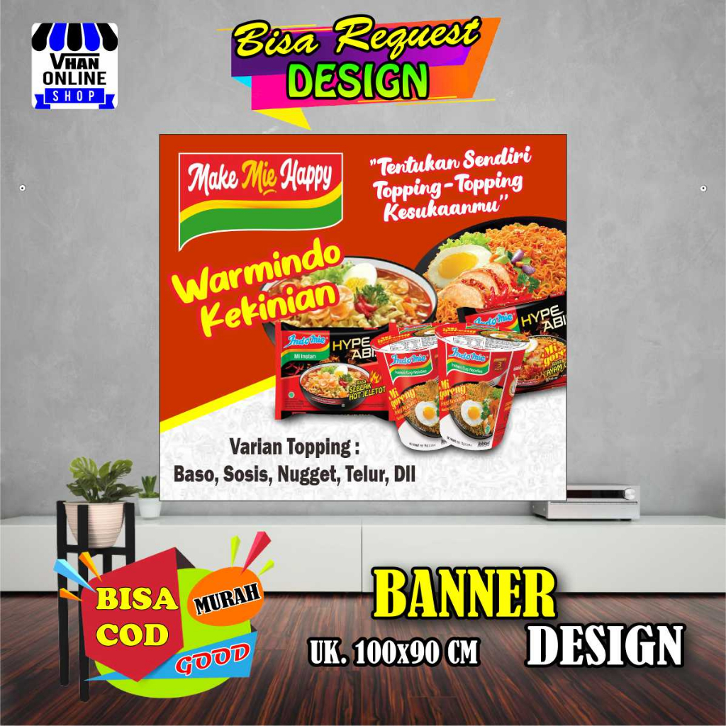 Jual Cetak Spanduk Banner Mie Pedas Warung Mie Model Keren Bagus