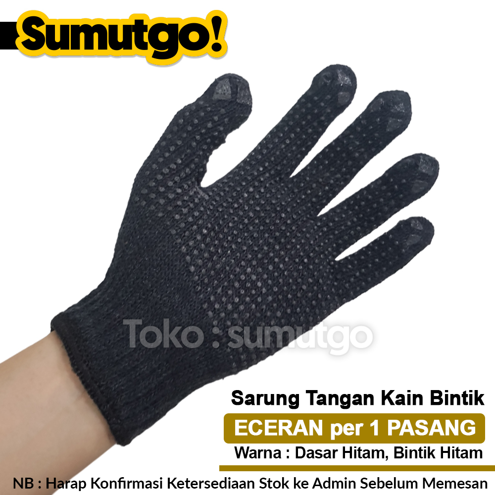 Jual Terlaris Sarung Tangan Bintik Kain Warna Full Hitam Bintik