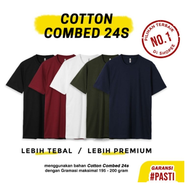 Jual KAOS POLOS PREMIUM LENGAN PENDEK COTTON COMBED 24S BAHAN LEBIH