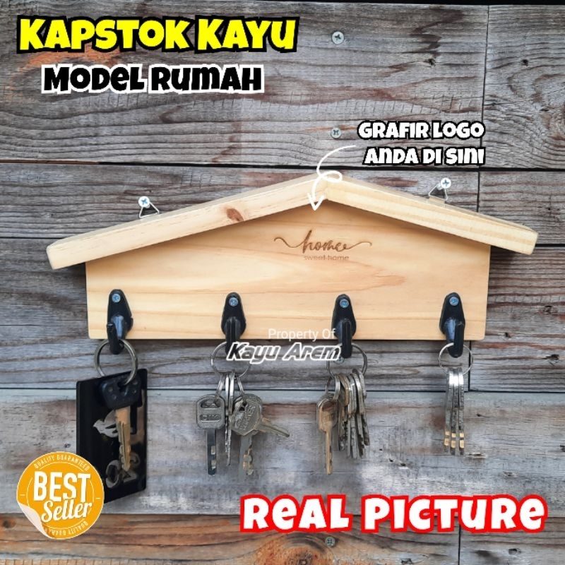 Jual Kapstok Kayu Gantungan Baju Model Rumah Cantolan Hook Topi Kunci