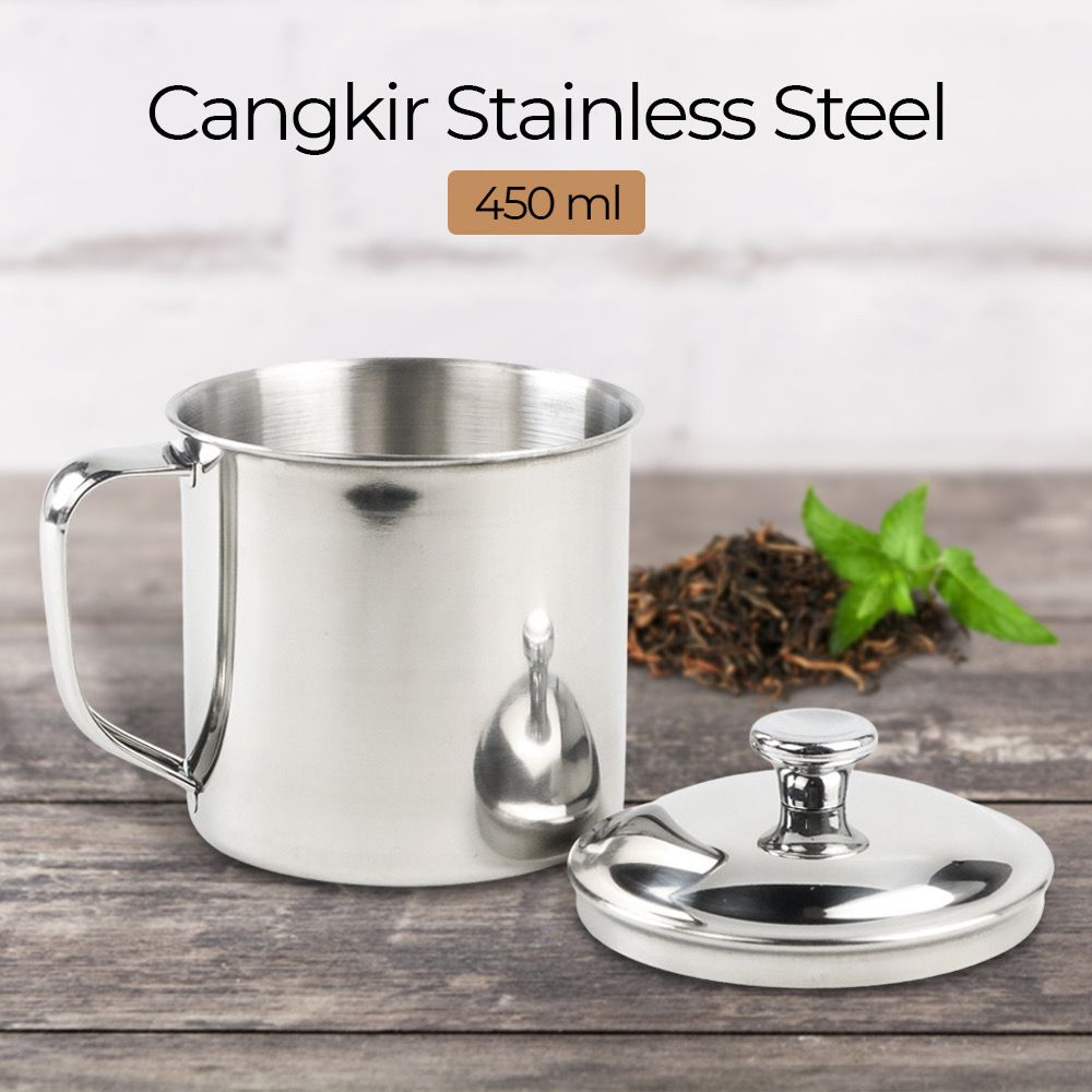 Jual Gelas Stainless Steel 450ml Cangkir Stenlis Dengan Gagang Dan