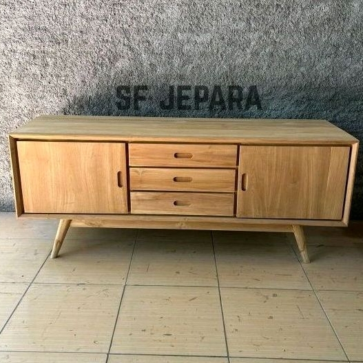 Jual Bufet Meja Tv Minimalis Model Retro Kayu Jati Solid Jepara