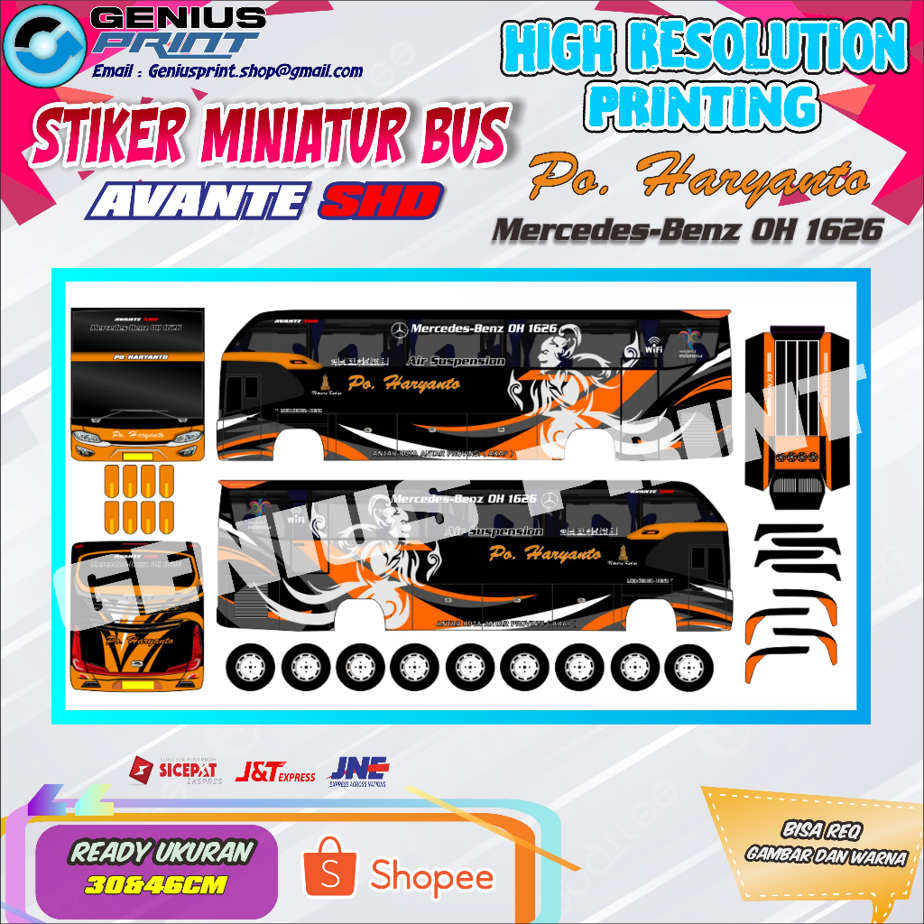 Jual Stiker A3 Miniatur Bus Avante SHD Livery PO Haryanto Uk 30 46cm