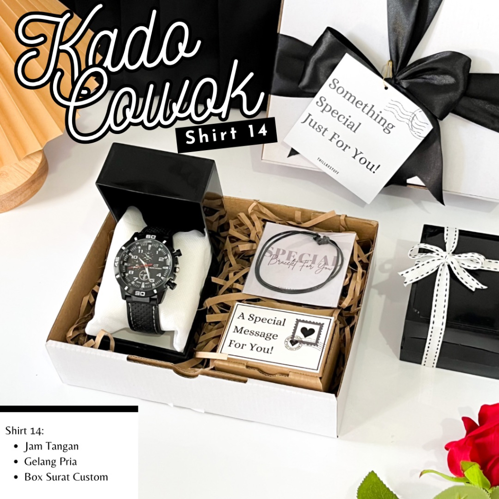 Jual SHIRT HAMPERS KADO ULANG TAHUN COWOK GIFTBOX KEMEJA HITAM KADO