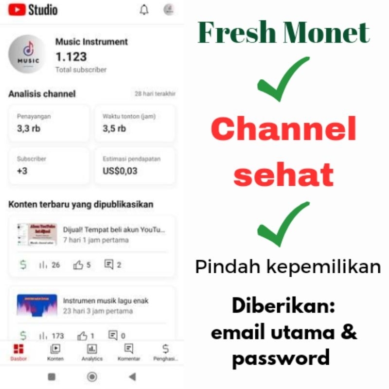 Jual Akuun Channel Youtube Monetisasi Subscriber Sepaket