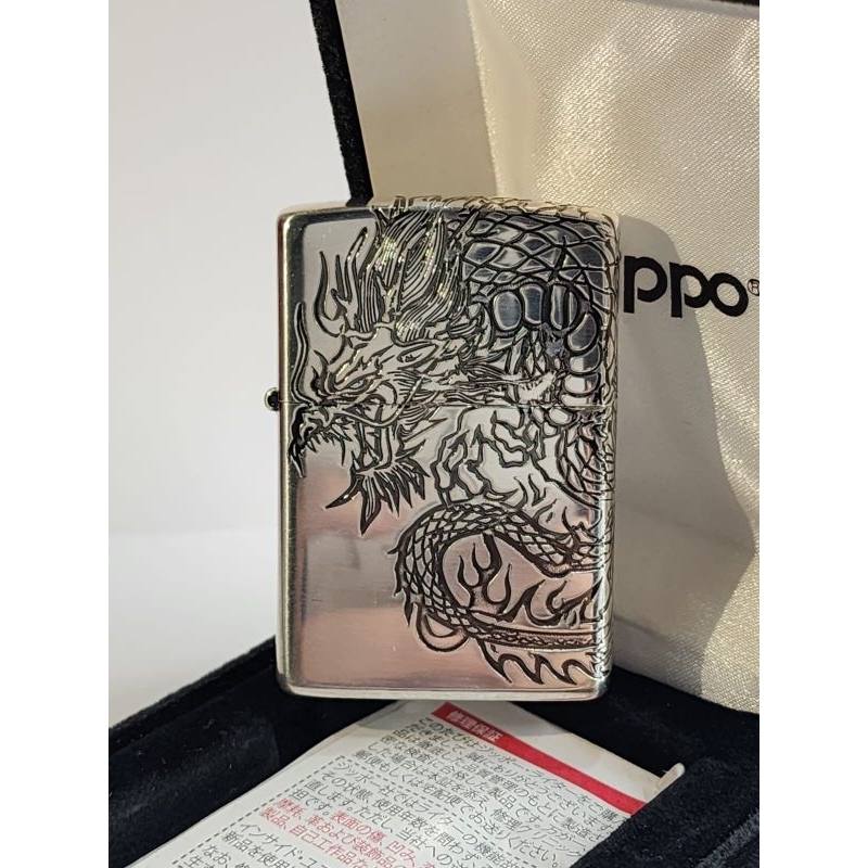 Jual Zippo Original Roaring Dragon 3 Sisi Silver Plated Japan Shopee