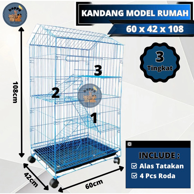 Jual Kandang Kucing 3 Tingkat Besi 60x42x108 Model Atap Rumah Shopee