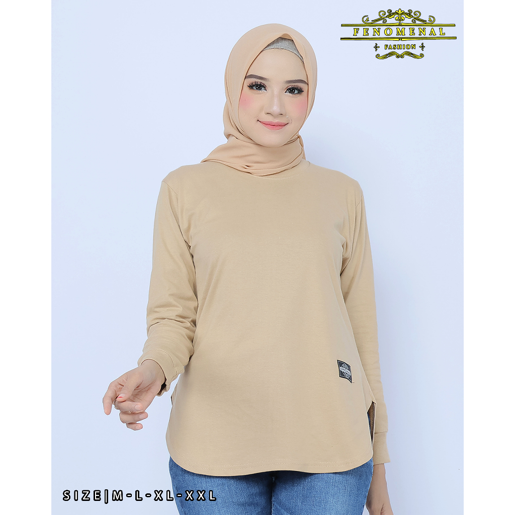 Jual FENOMENAL KAOS POLOS WANITA LENGAN PANJANG SEMI TUNIK BODY OVAL