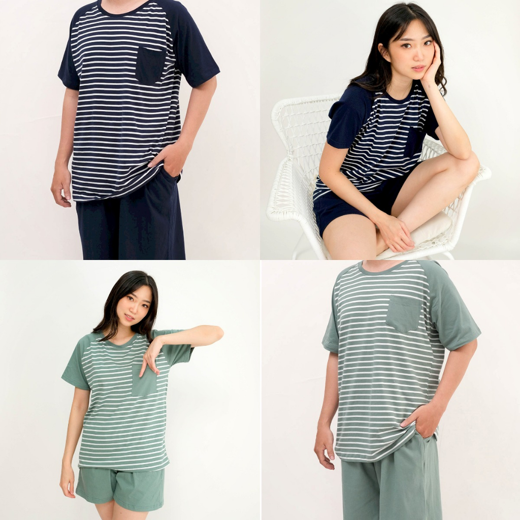 Jual Cielyn Kito Mix Couple Stripe Series Cotton T Shirt Piyama