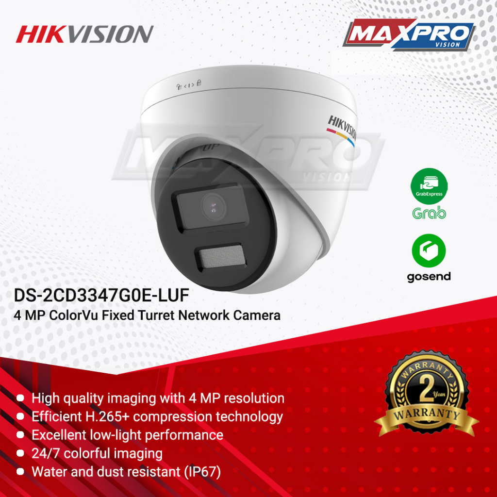 Jual DS 2CD3347G0E LUF HIKVISION IP CAMERA 4MP COLORVU TURRET AUDIO