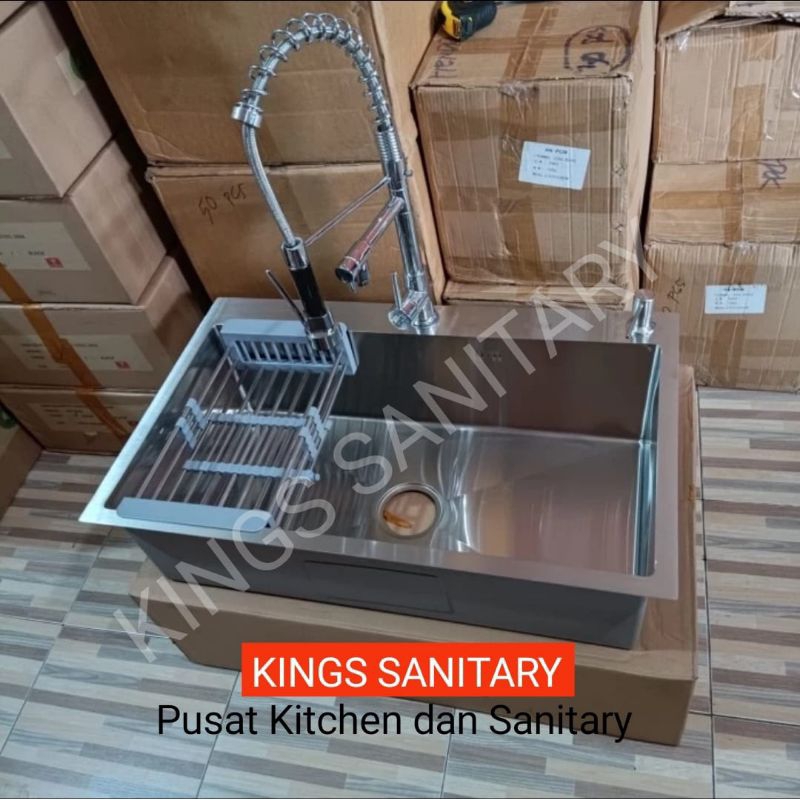 Jual Kitchen Sink Stainless Komplit Set Kran Tarik Bak Cuci