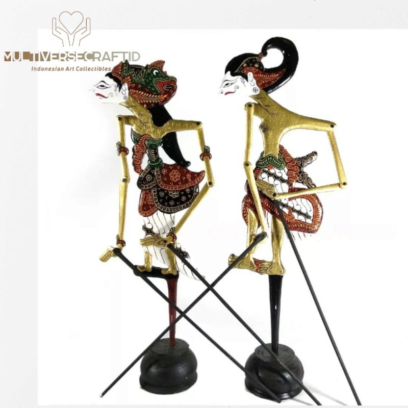 Jual Souvenir Miniatur Wayang Klitik Kayu Batik Emas Arjuna Srikandi