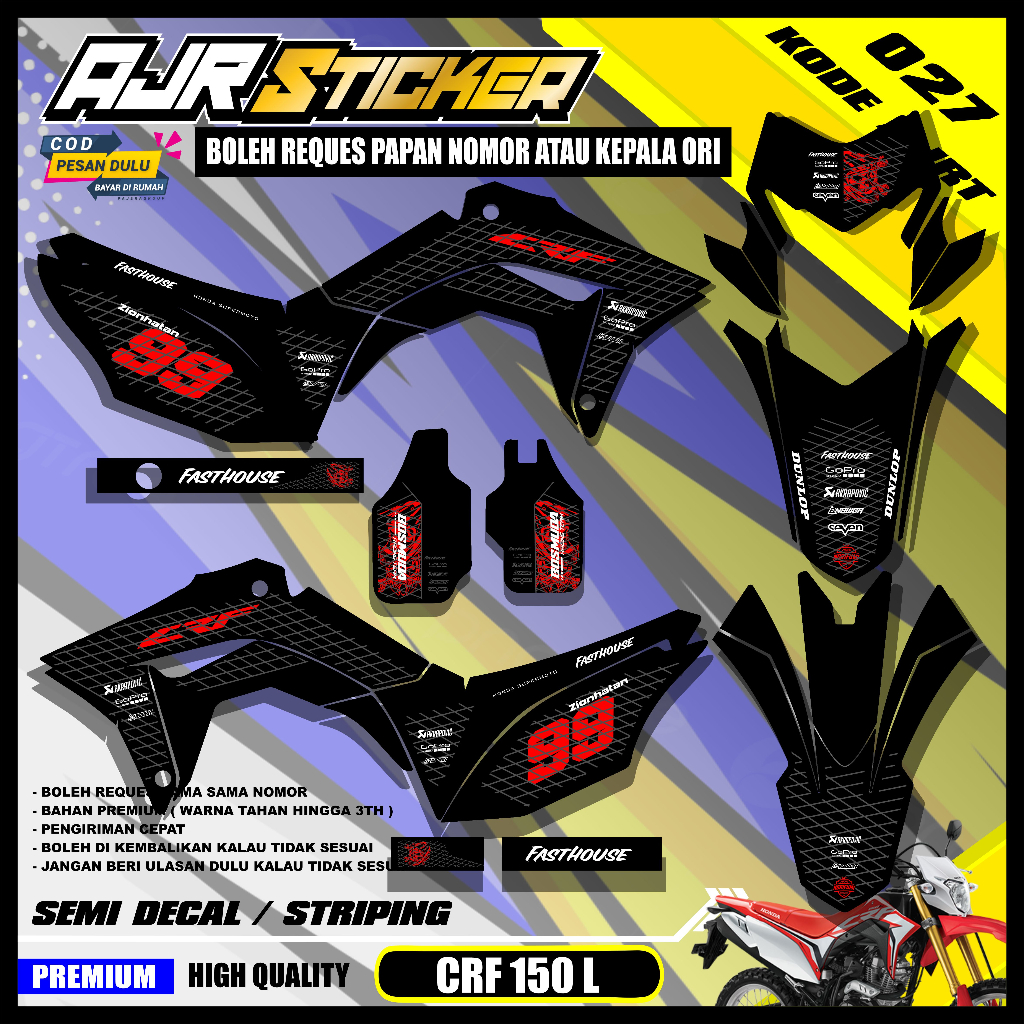 Jual DECAL HONDA CRF L 150 FULL BODY BOLEH REQUES PAPAN SPAKBOR