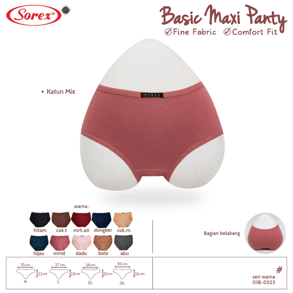 Jual Celana Dalam Basic Panty Bahan Katun Mix Sorex 1178 Comfort Fit M