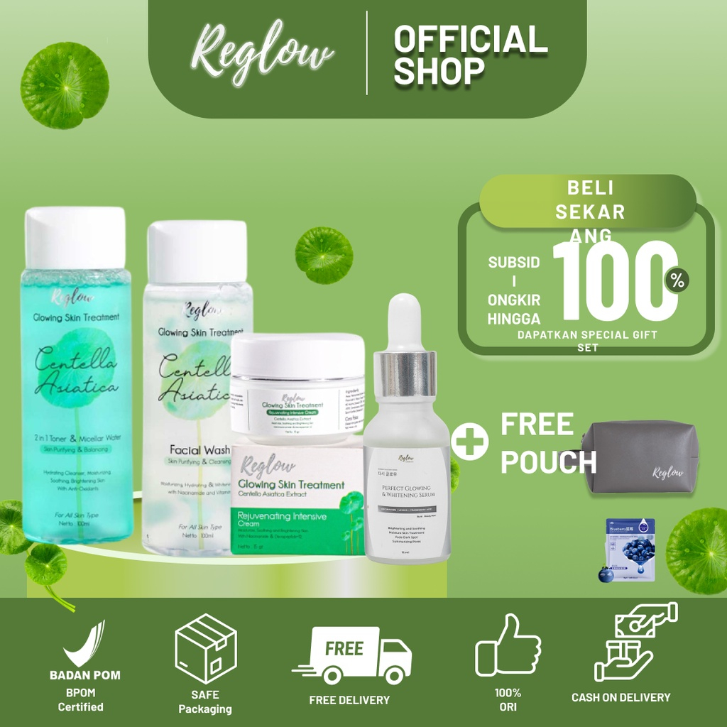 Jual Paket Reglow Free Pouch Night Cream Toner Facial Wash