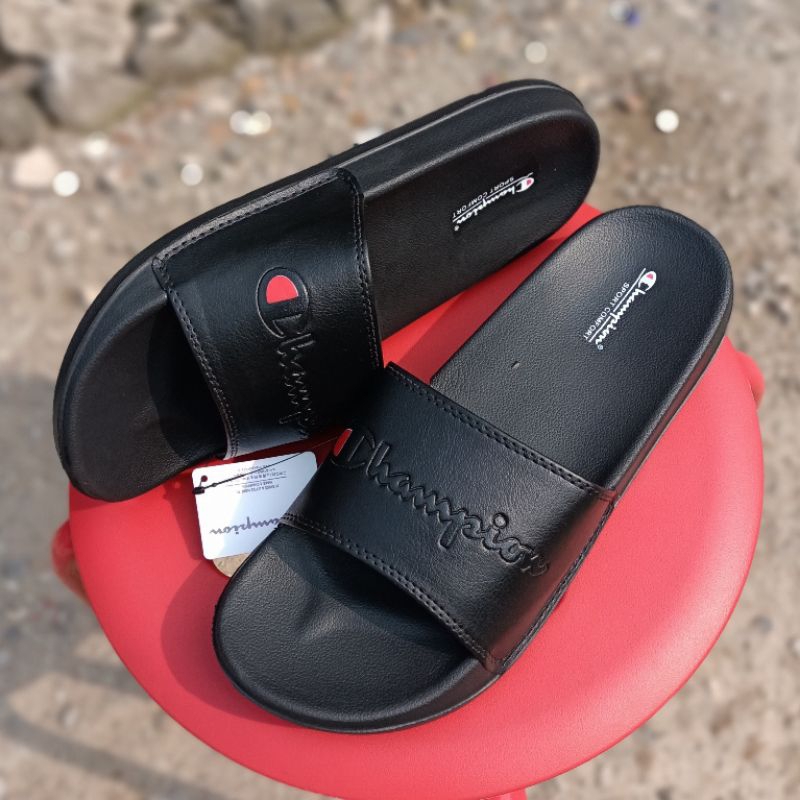 Jual Sandal Big Size Pria Slip On Jumbo Triple Black Sandal Ukuran