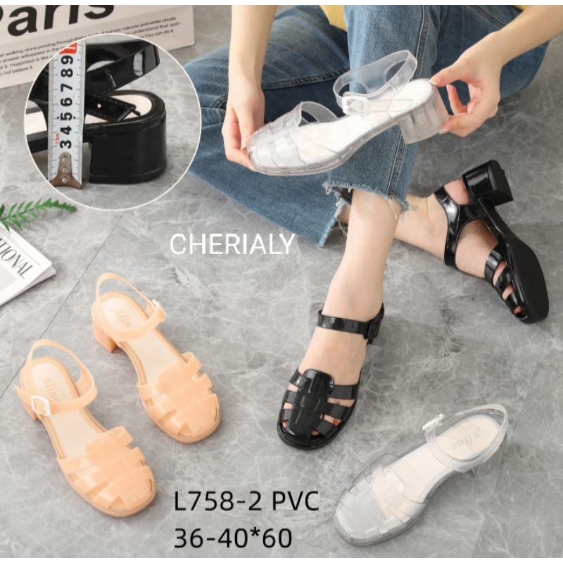 Jual Sandal Wedges Heel Kotak Tali Tinggi Cm Ringan Empuk Tali Bening