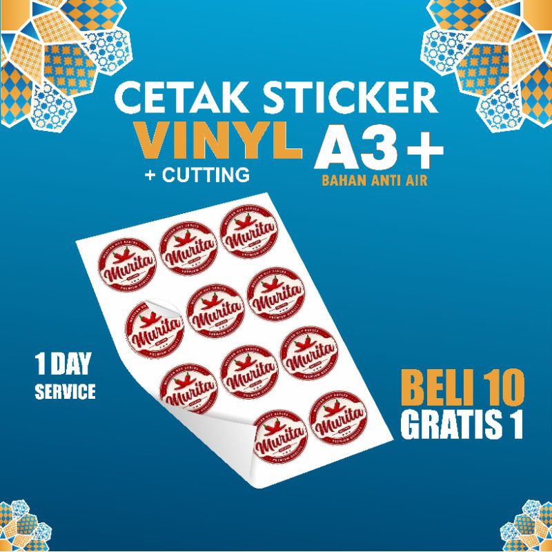 Jual Cetak Sticker Vinyl A3 Cutting Kisscut Anti Air Label Logo Olshop