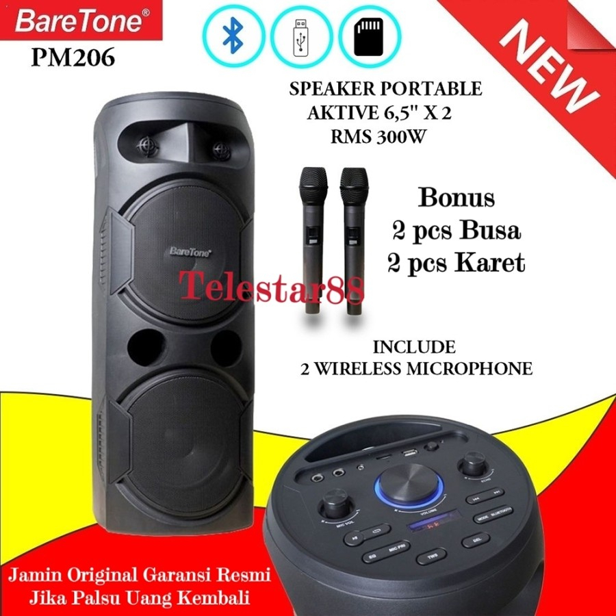 Jual Speaker Portable Wireless Baretone PM 206 PM206 Original 8 Inch