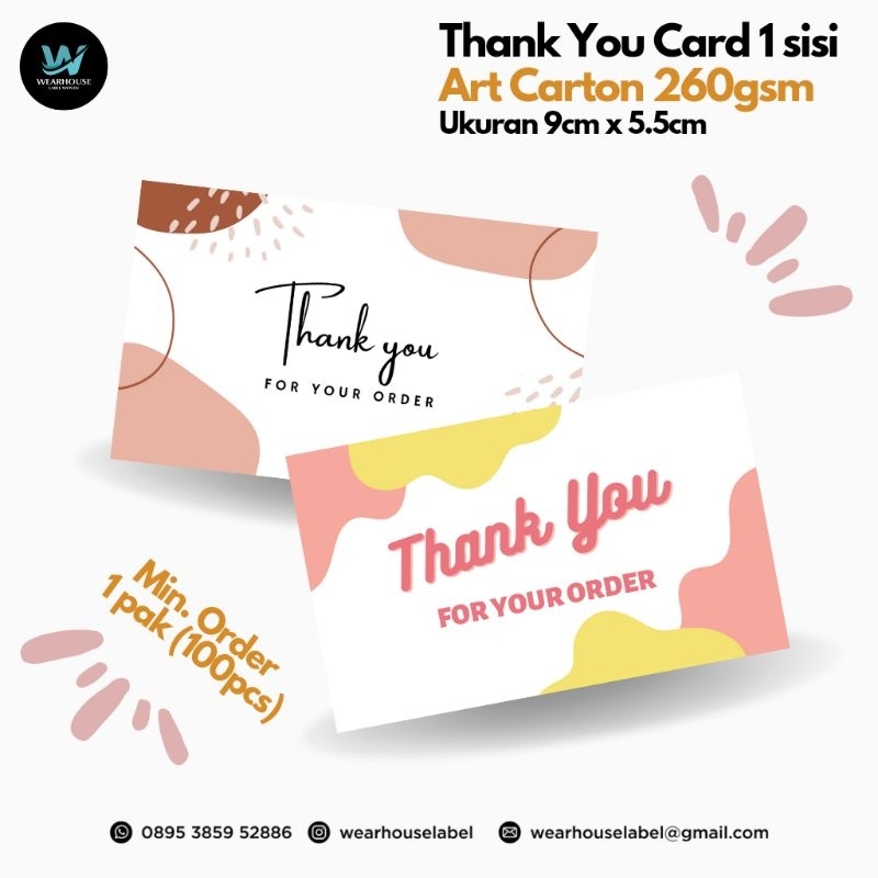 Jual THANK YOU CARD KARTU TERIMAKASIH KARTU UCAPAN KARTU SOUVENIR