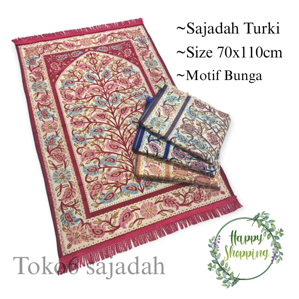 Jual Cod Sajadah Turki Turkey Premium Rajut Motif Bunga Perlengkapan