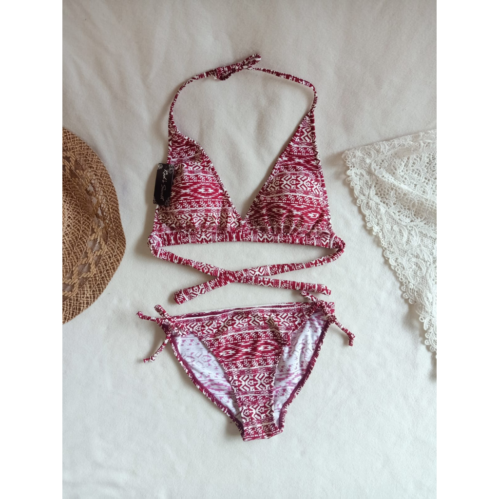 Jual Bk R Marun Batik Bikini Pantai Ikat Tali Lebar Shopee