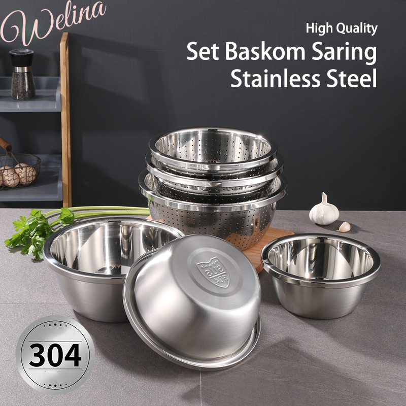 Jual Welina Baskom Dapur Stainless Steel Set Pcs Saringan Air