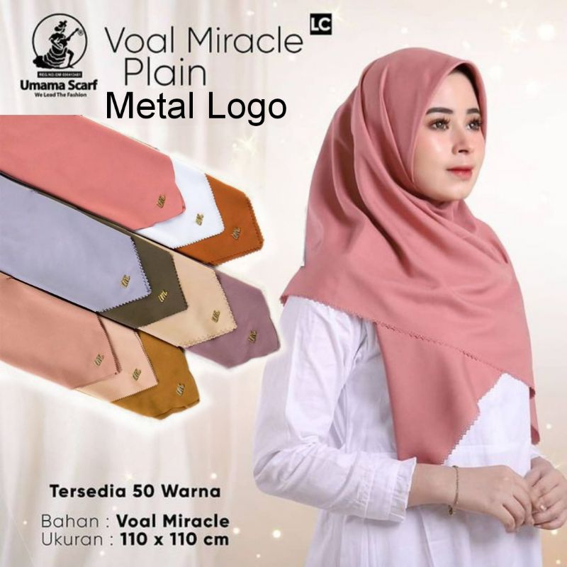 Jual Segi Empat Ori Umama Scarf Hijab Voal Miracle Plain Metal Logo