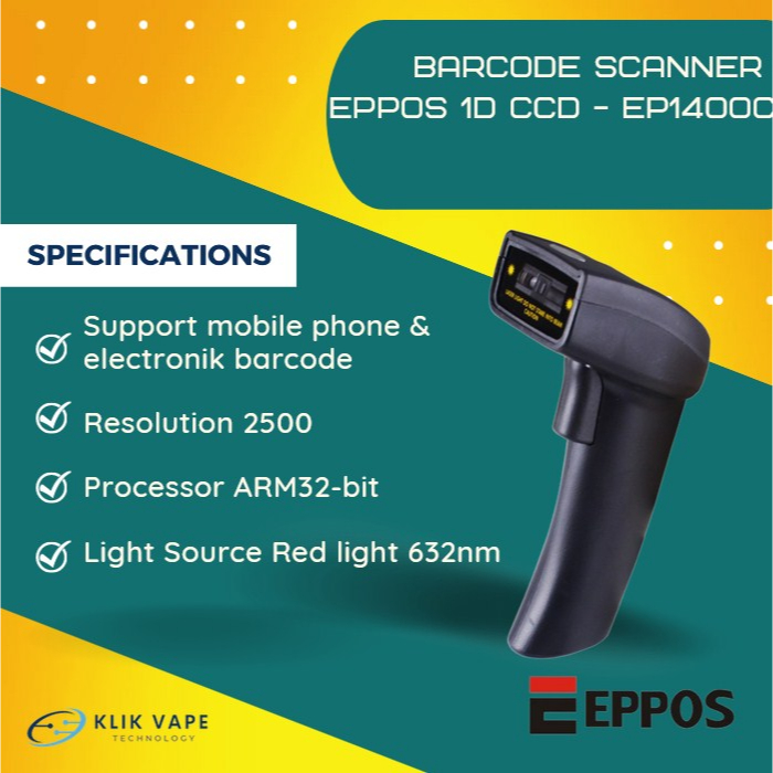 Jual Barcode Scanner Laser EPPOS 1D CCD EP1400C KlikVapebandung