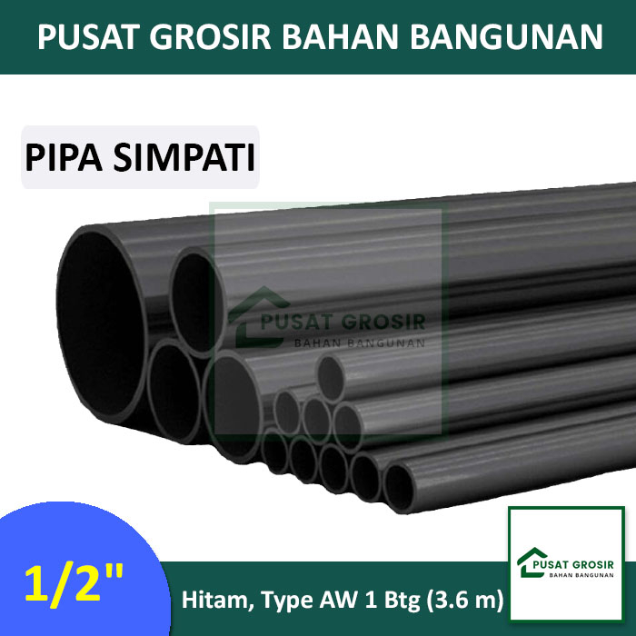 Jual Pipa PVC 1 2 AW Merek Simpati Hitam AW 1 2inch Per Btg 3 6m