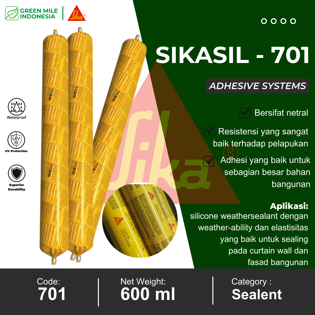 Jual SIKASIL 701 Silikon Sealant Netral Kaca Aluminium Weathersealant