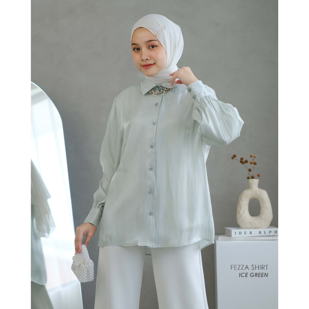 Jual Mayoutfit Feeza Shimmer Shirt Kemeja Basic Wanita Satin Shimmer