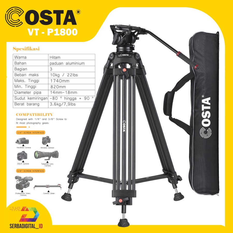 Jual COSTA VT P 1800 Tripod Professional Video Heavy Duty With Fluid