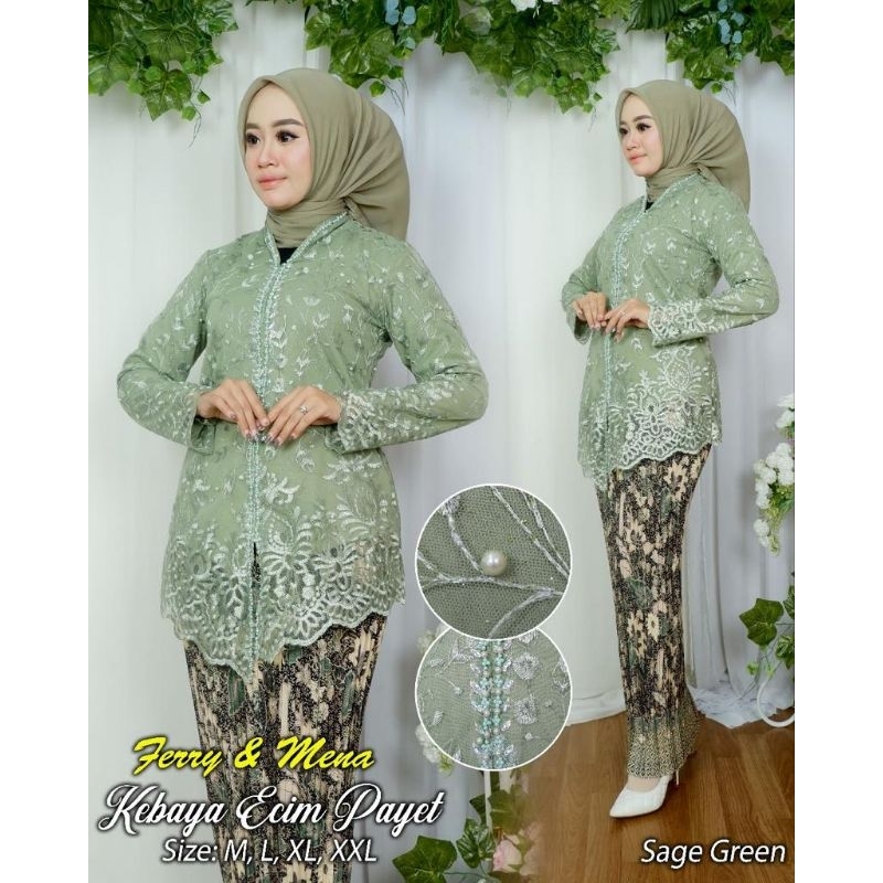 Jual New Setalan Kebaya Brokat Tille Mix Payet Kebaya Modern Warna Sage