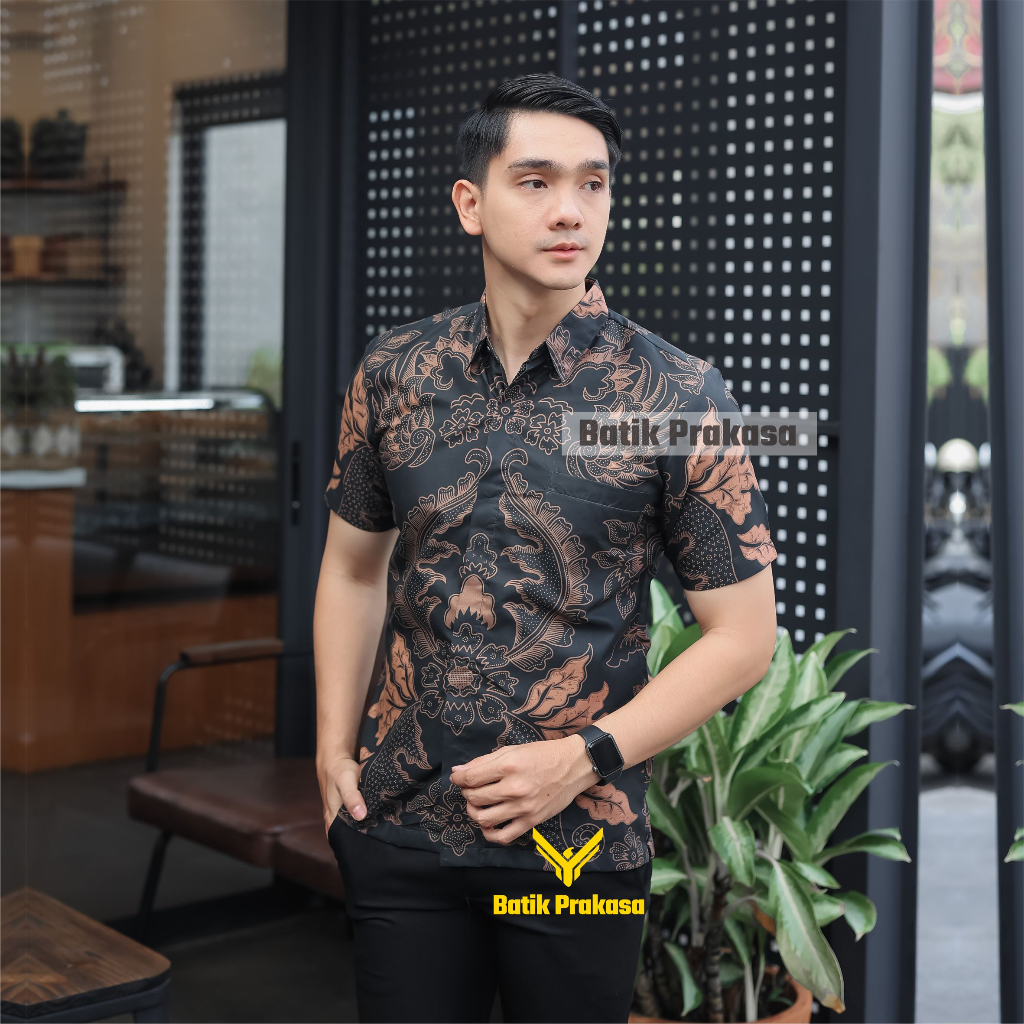 Jual Kemeja Batik Prakasa Motif Bhadrika Slimfit Lengan Pendek Batik