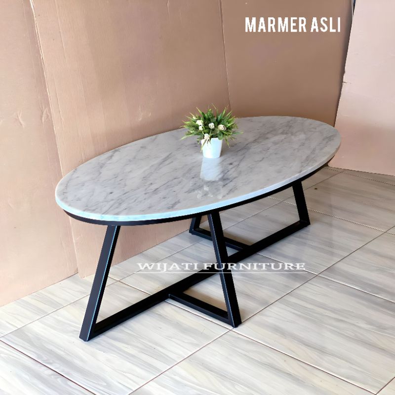 Jual Meja Tamu Marmer White Carrara Oval Cm Shopee Indonesia