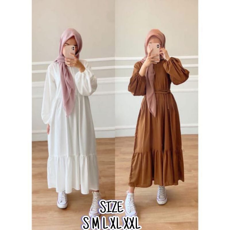 Jual Midi Dress Remaja Gamis Midi Wanita Lily Korean Look Crinkel