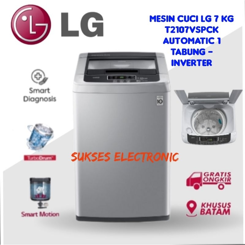 Jual MESIN CUCI LG 7 KG T2107VSPCK AUTOMATIC 1 TABUNG INVERTER