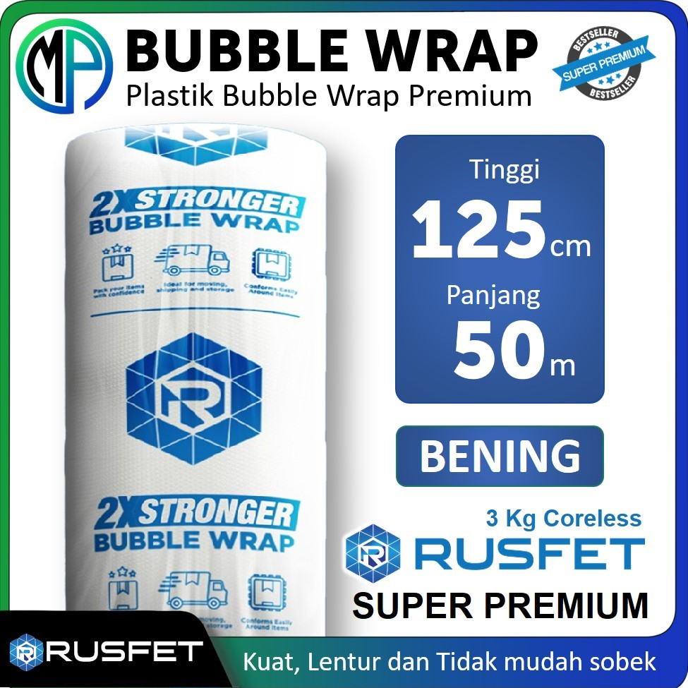 Jual Plastik Bubble Buble Wrap Roll 125cm X 50m Rusfet Putih Bening