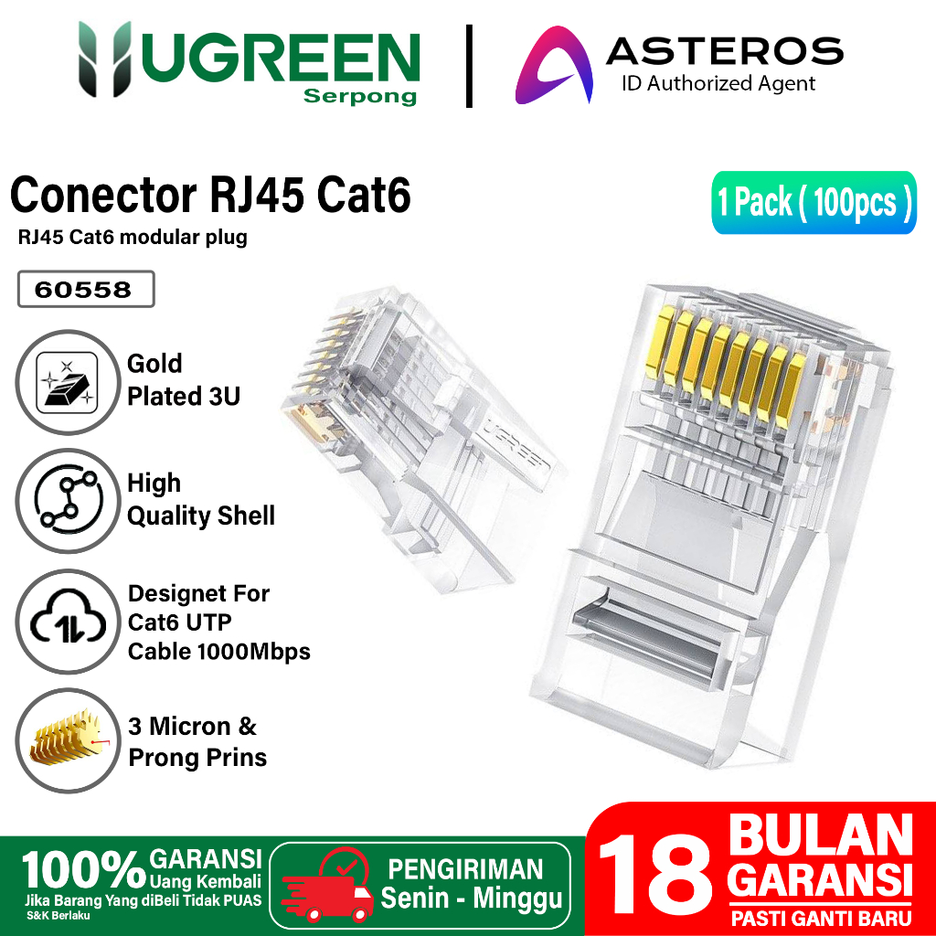 Jual UGREEN Belden Comscope Konektor LAN RJ45 Cat5e Cat6 UTP Ethernet