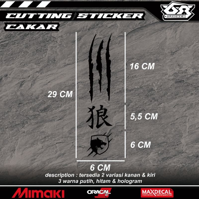 Jual Cutting Sticker Cakar Macan Monster Harimau Paket Kanji Jepang