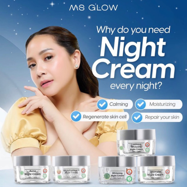 Jual NIGHT CREAM MS GLOW TERBARU WHITENING ACNE LUMINOUS ULTIMATE