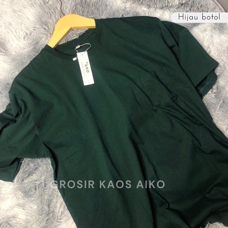 Jual Aiko Kaos Polos Pocket Saku Cotton Combed S Warna Hijau