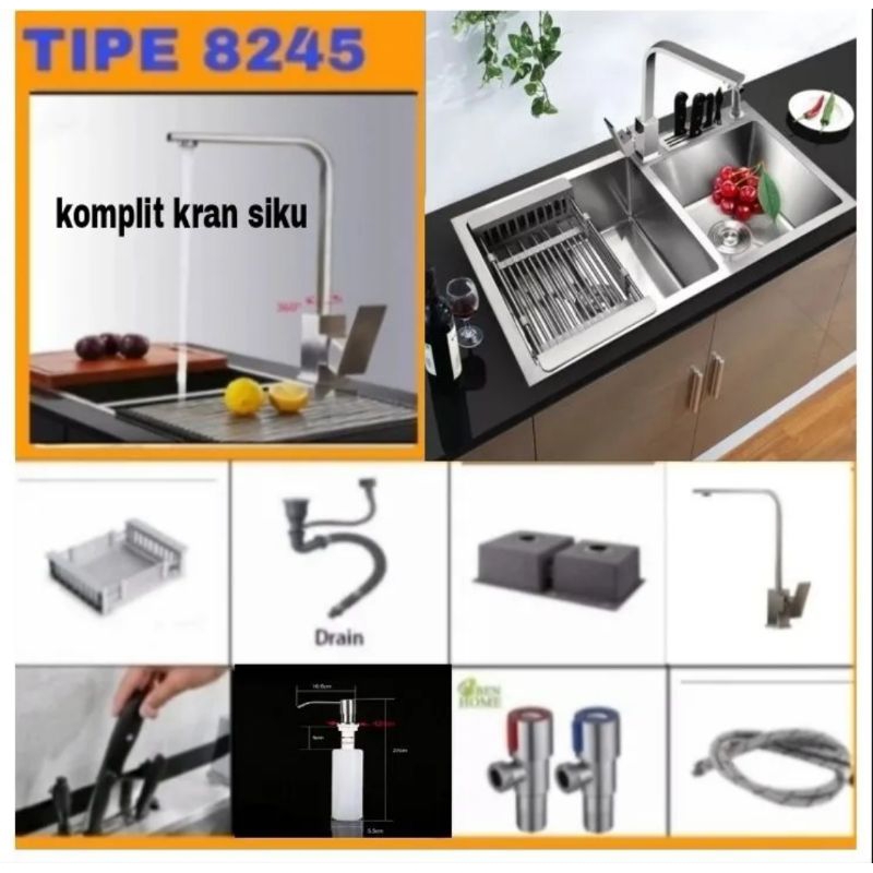 Jual Kitchen Sink Thsink Stainless Komplit Set Kran Tarik Bak