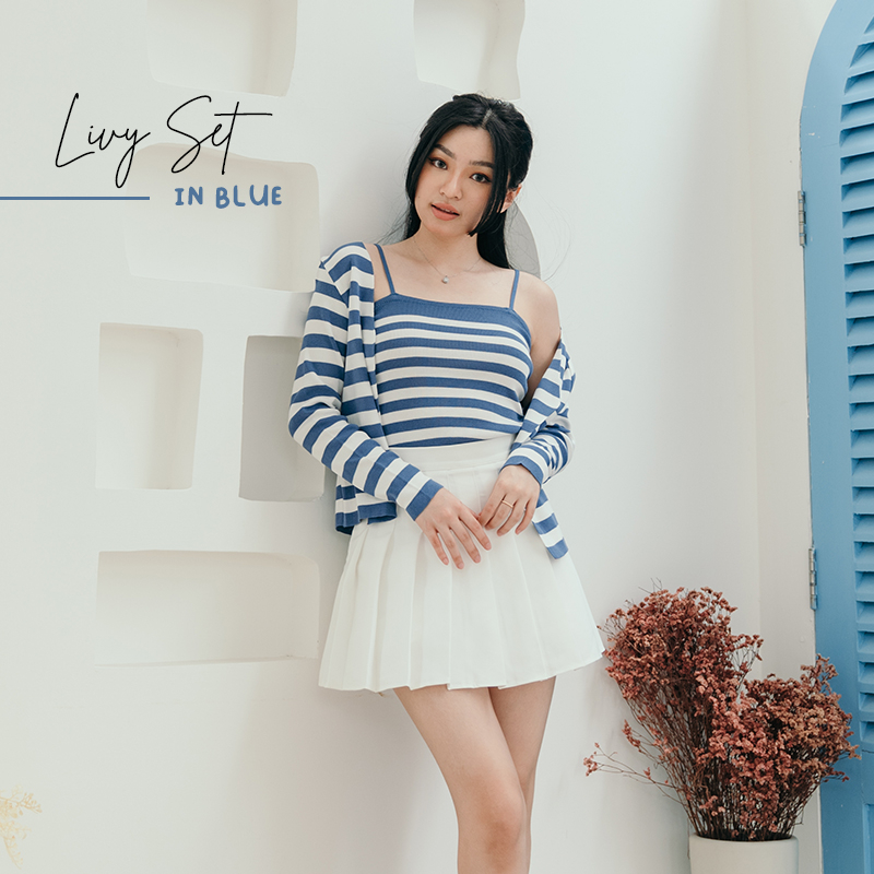 Jual Dearolin Livy Set Atasan Knit Tanktop Cardigan Set Lengan