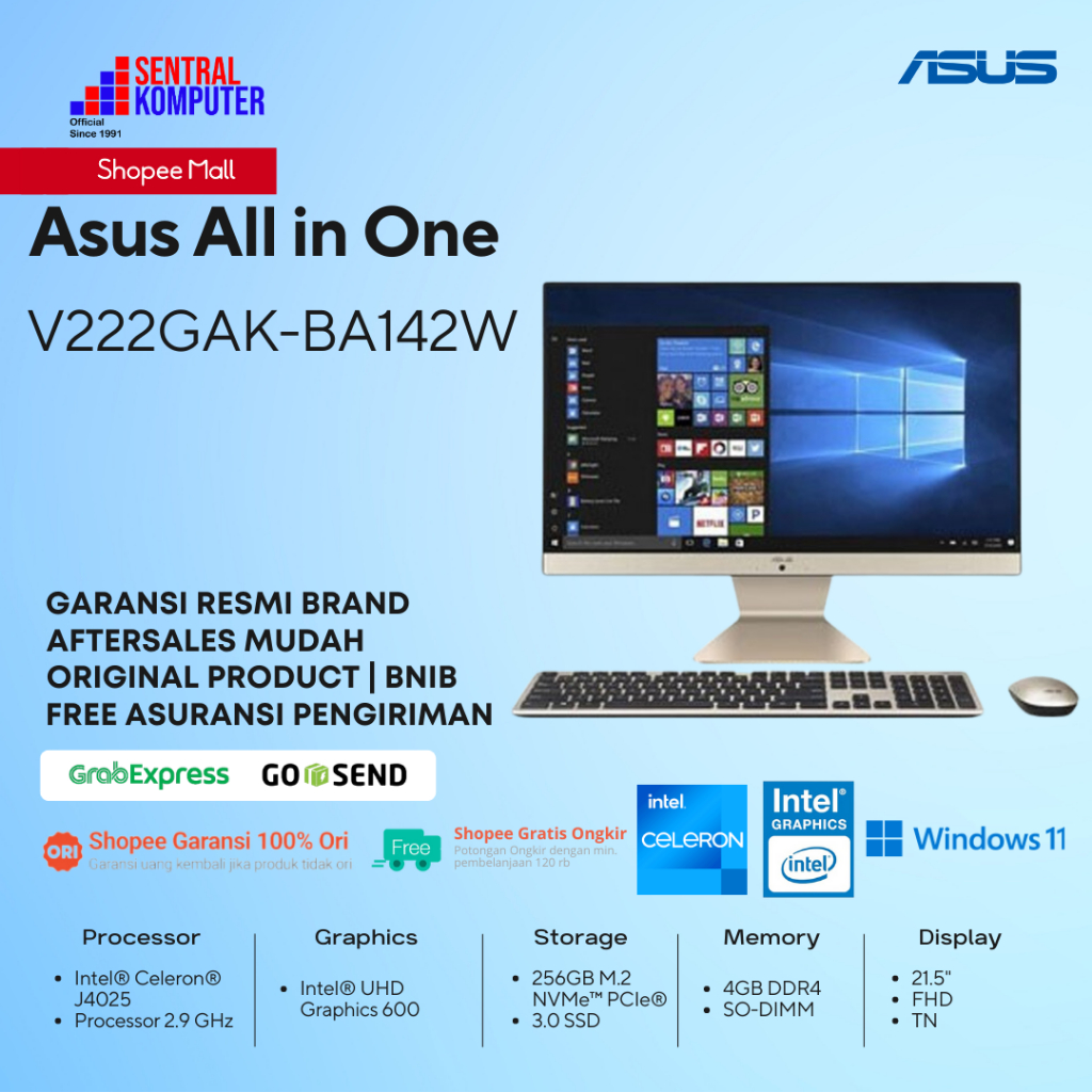 Jual ASUS PC ALL IN ONE V222GAK BA142W J4025 4GB 256GB SSD 21 5 FHD W11