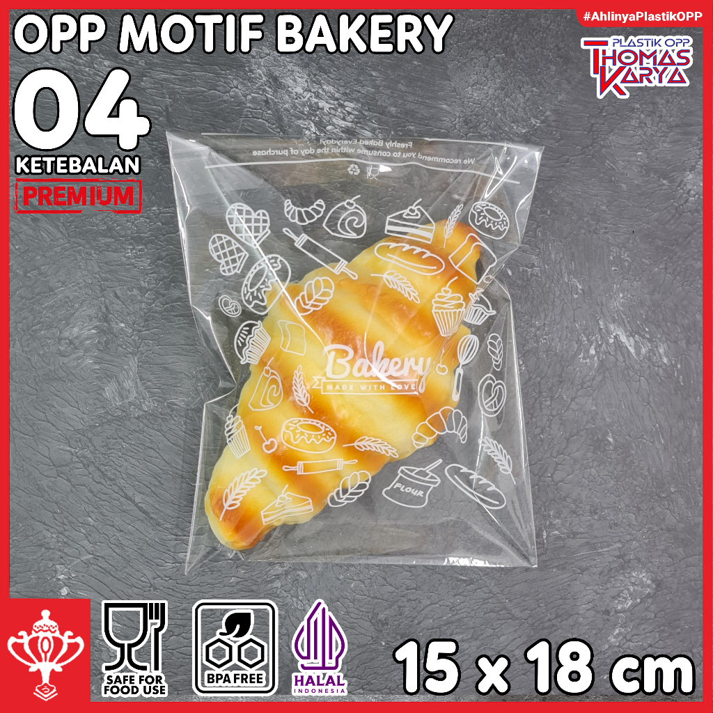 Jual Plastik Roti 15x18 Motif BAKERY Isi 100 Kantong OPP Bening Bungkus