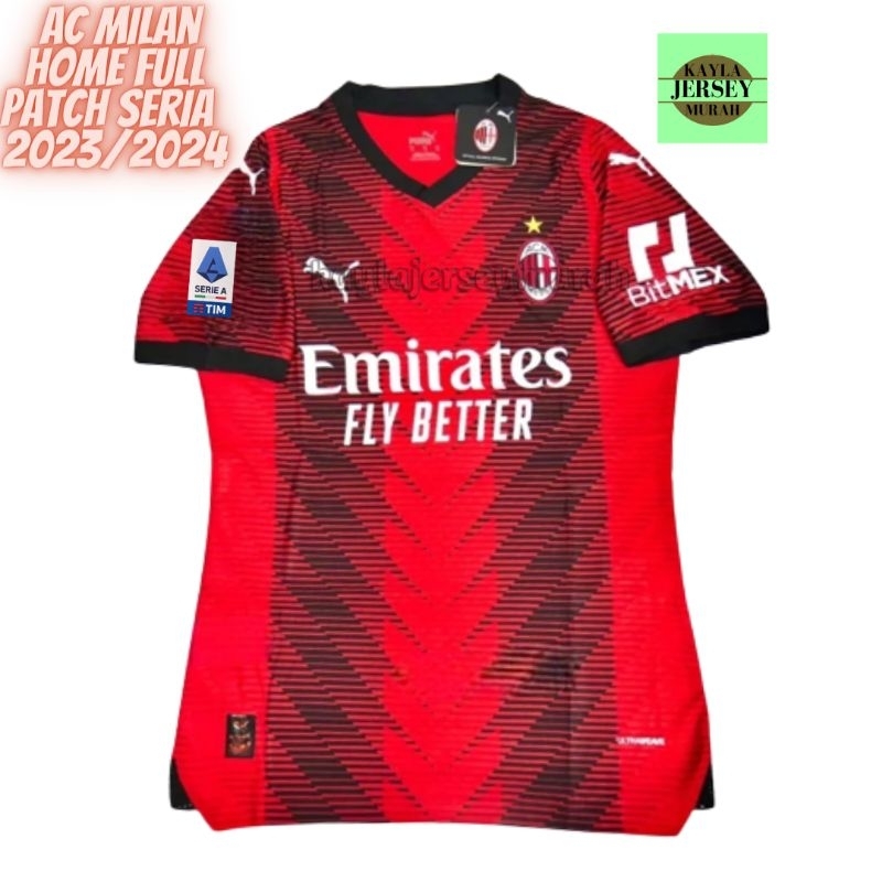 Jual JERSEY BOLA PLAYER ISSUE MILAN HOME 2023 2024 FULL PATCH TOP