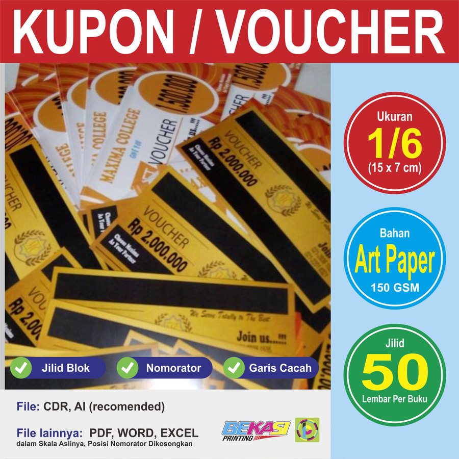 Jual Cetak Kupon Tiket Voucher Karcis 15x7 Cm Shopee Indonesia